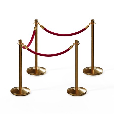 Montour Line Stanchion Post and Rope Kit Sat.Brass, 4 Crown Top 3 Maroon Rope C-Kit-4-SB-CN-3-PVR-MN-PB